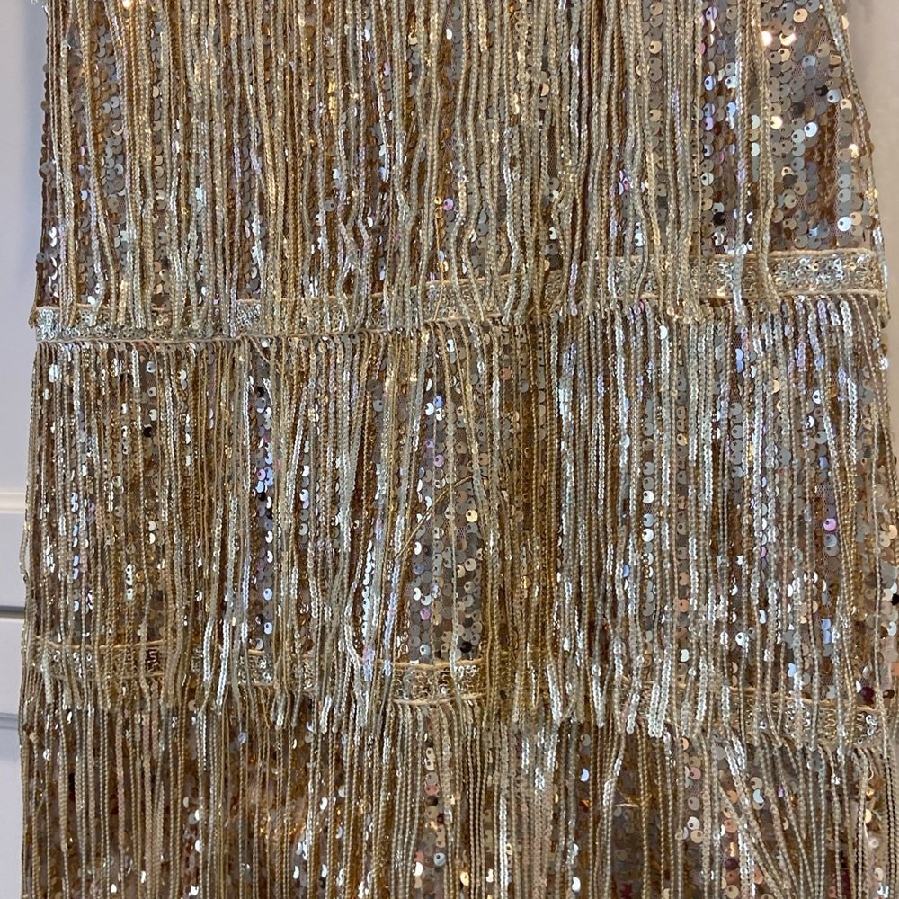 Shein DRESS-VTG Gatsby Party Style Gold Flappe Dress - Sequined Tassels sz 6 - Picture 4 of 4